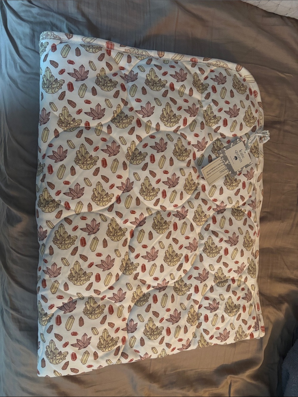 kate quinn White Quilted Comforter with Gold and Red Crystal Motif